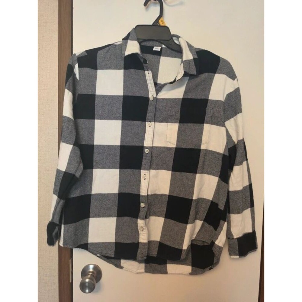 Old Navy Womens Medium Black & White Buffalo Plaid Flannel Shirt